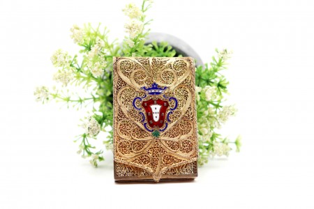 Porta-cartões em prata de filigrana com brasão de armas de Portugal